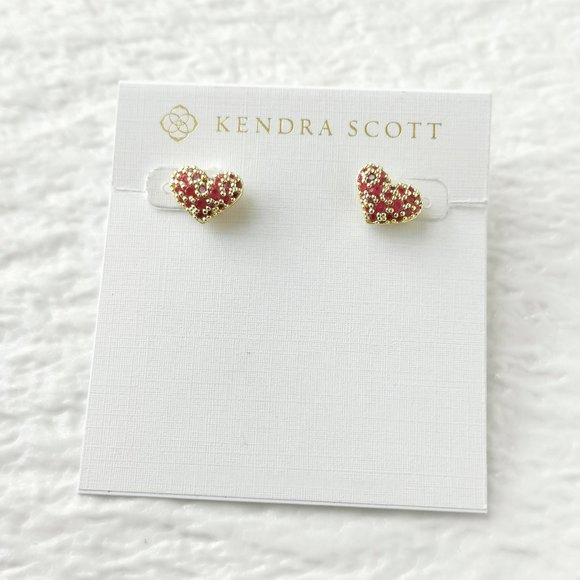 KENDRA SCOTT Ari Pave Pink Crystal Gold Heart Earrings NEW - Picture 1 of 3
